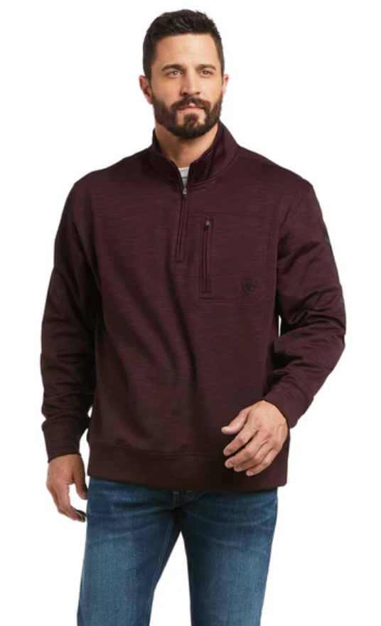 Ariat Men's Team Logo Malbec & Mid Grey 1/4 Zip Sweatshirt 10037540