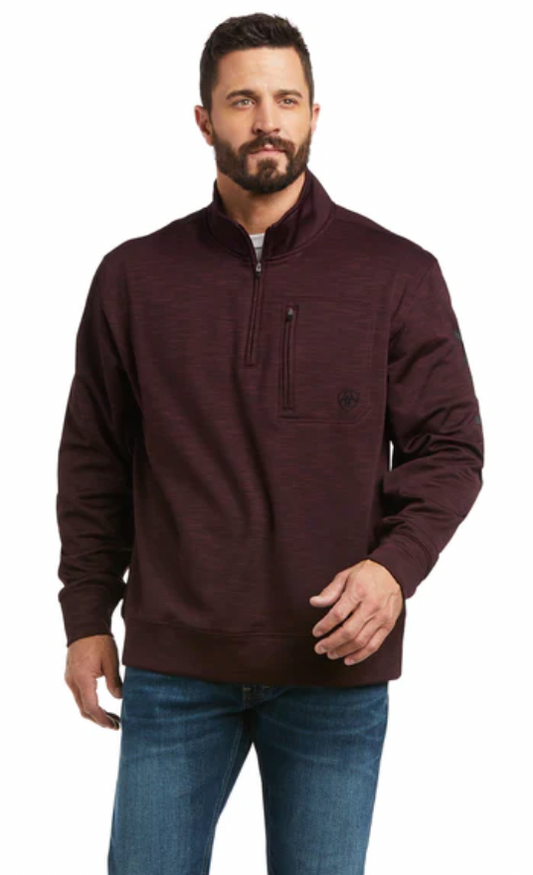 Ariat Men's Team Logo Malbec & Mid Grey 1/4 Zip Sweatshirt 10037540