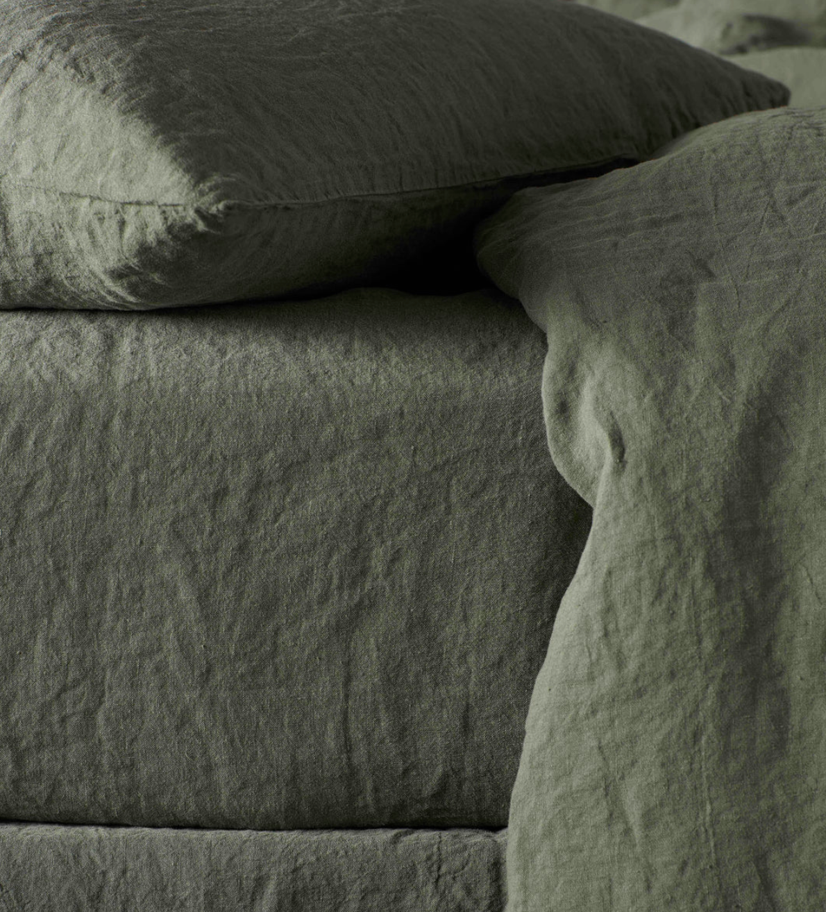 Olive Green 100% Linen Fitted Sheet