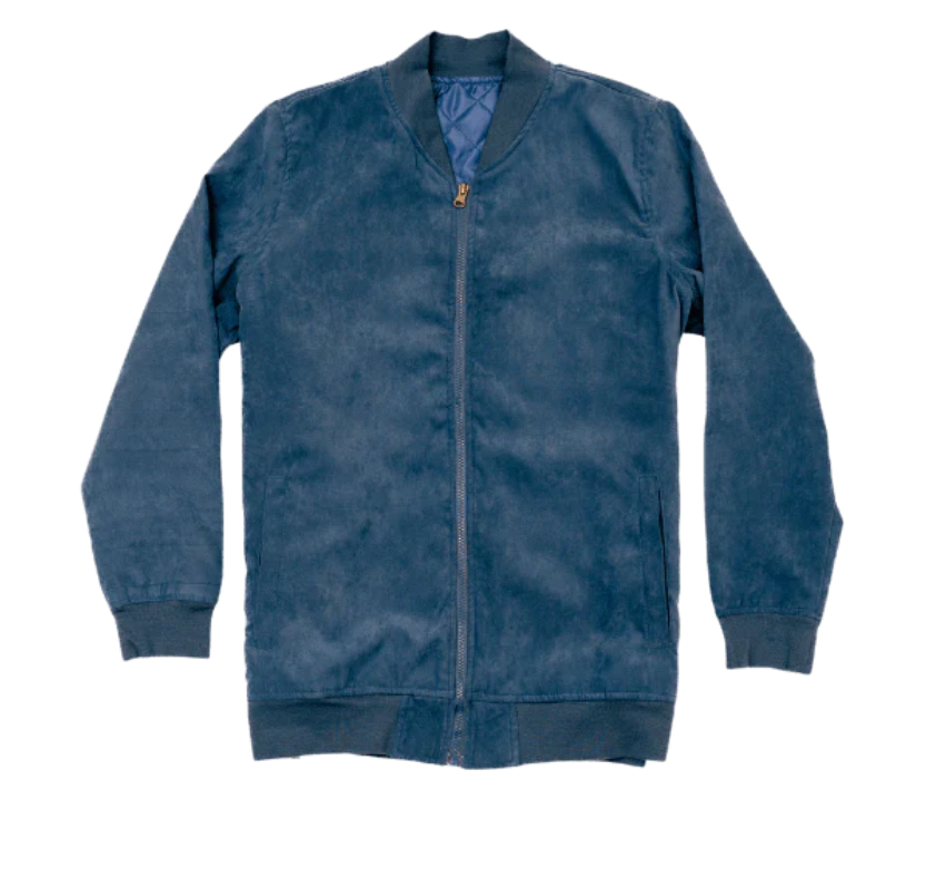 BLUE MICROFIBER SUEDE BOMBER JACKET