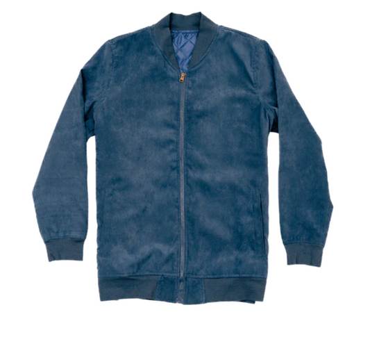 BLUE MICROFIBER SUEDE BOMBER JACKET