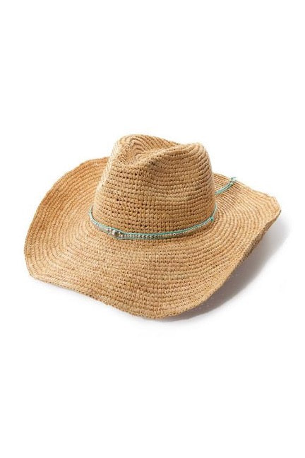 Turquoise Beaded Raffia Hat