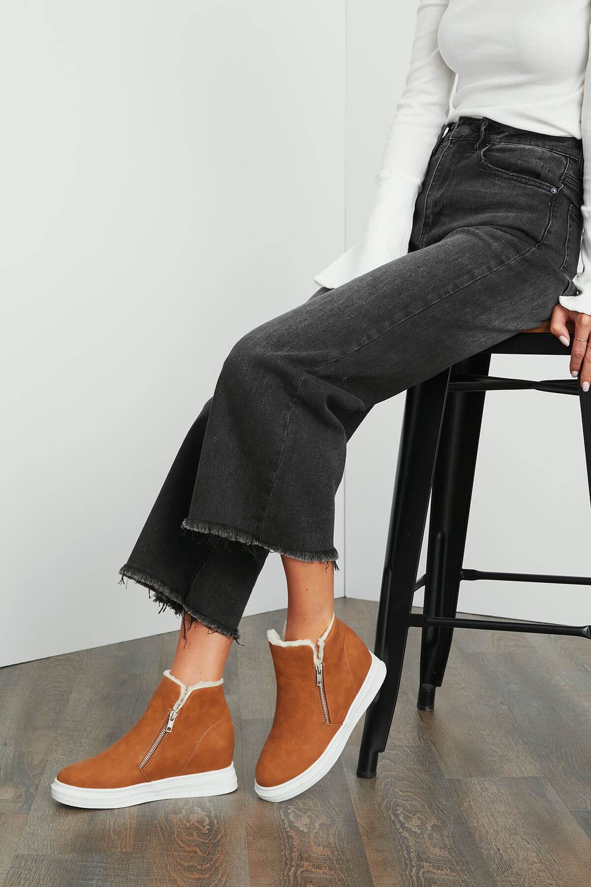 Yoki Side Zip Sherpa Lined Wedge Sneakers