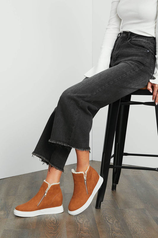 Yoki Side Zip Sherpa Lined Wedge Sneakers