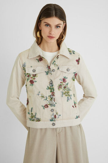 Slim denim jacket flowers