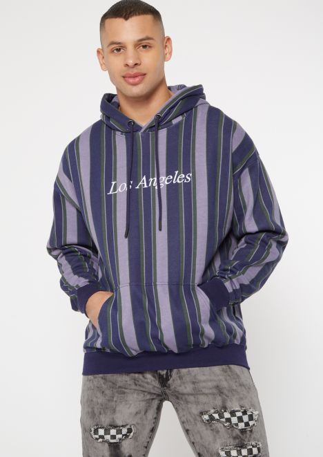 Blue Striped Los Angeles Embroidered Hoodie