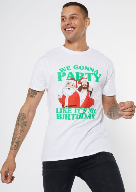 White Birthday Santa Graphic Tee