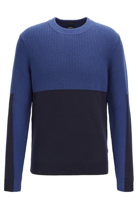 Regular-fit sweater with mixed-structure color blocking
