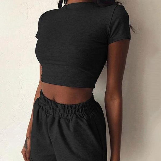 2 Piece Shorts Set - Crop Short Sleeve Top & Shorts Co-ord